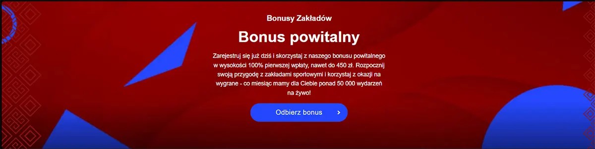 Sports betting welcome bonus banner offering a 100% first deposit bonus