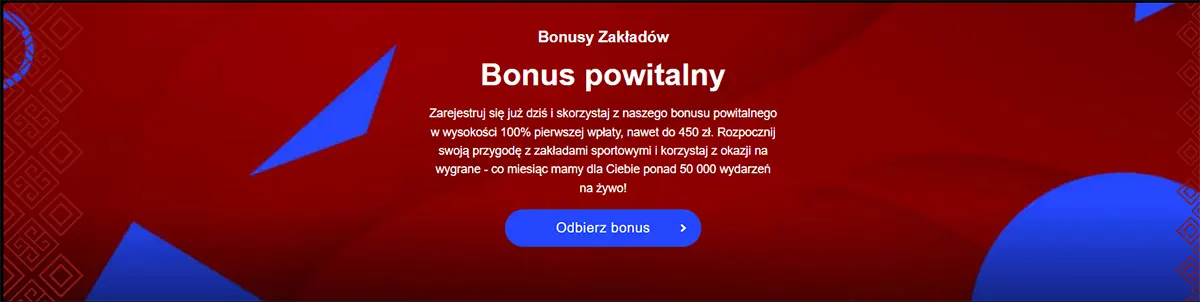 Sports betting welcome bonus banner offering a 100% first deposit bonus